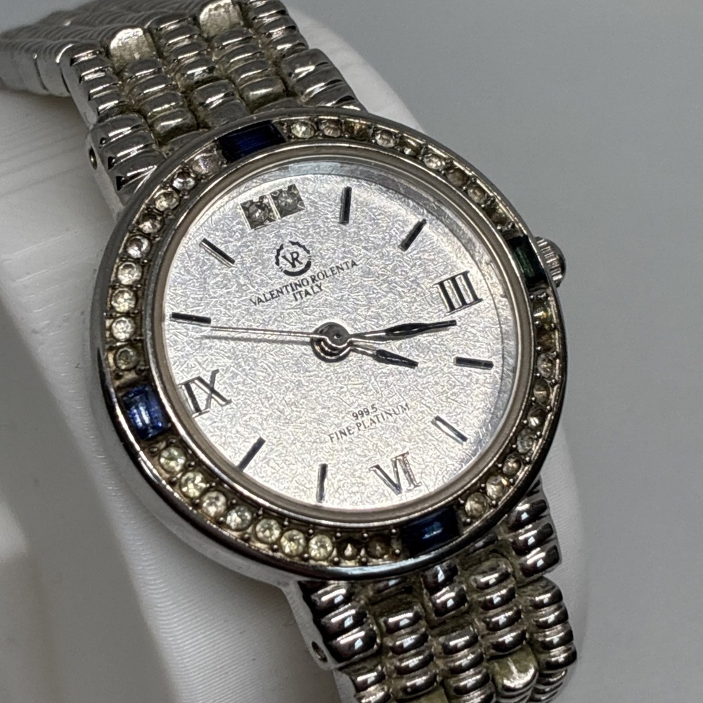 Valentino Rolenta Analog Quartz Women's Watch Fine Platinum 999.5 - Works!